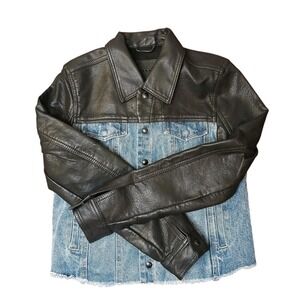 Blank NYC Black Faux Leather Jacket Blue Denim Womens Fashion Fall Size XS #316C